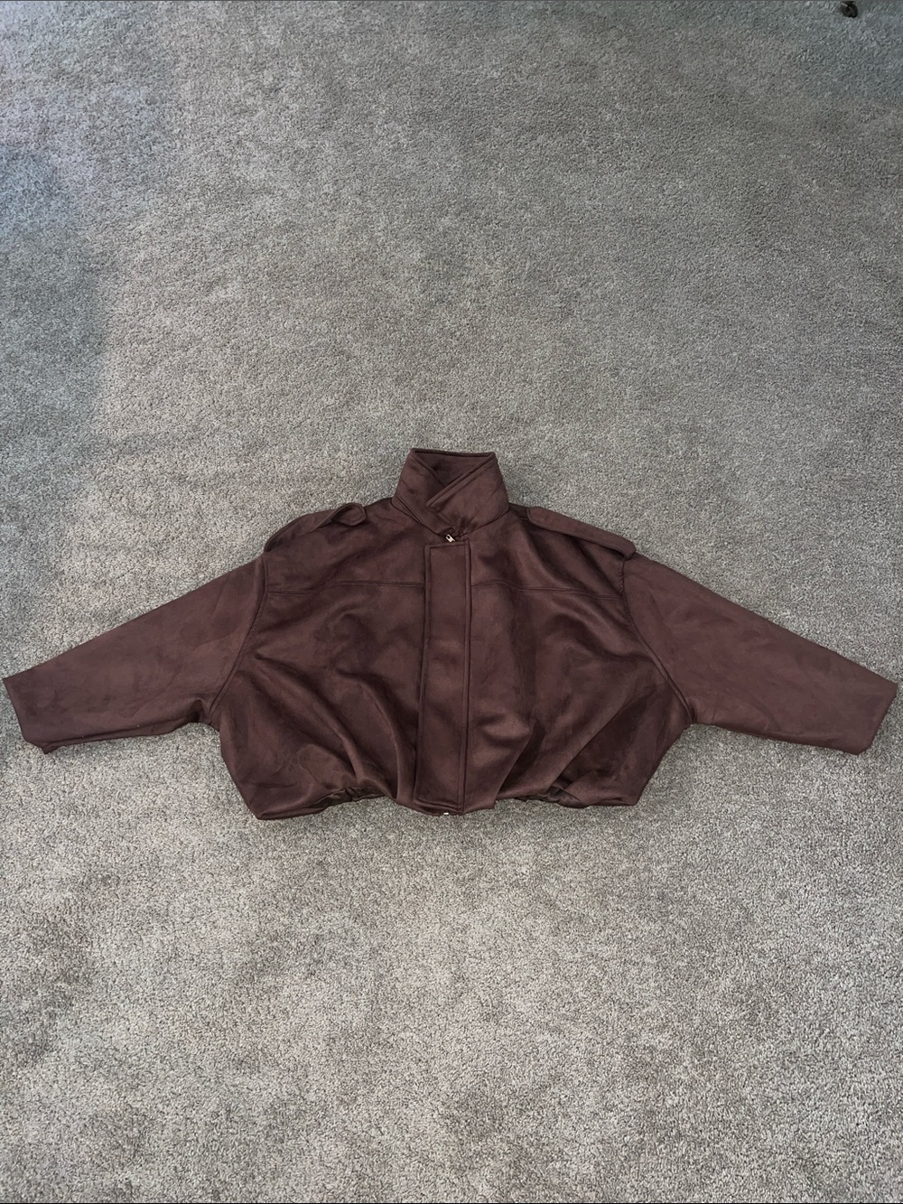 Faux Suede Cropped Bomber Oversized Jacket